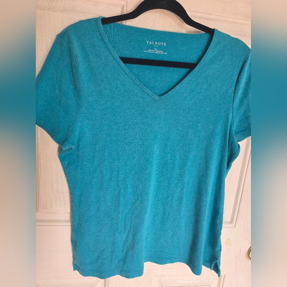 Talbots Aqua V-Neck Short Sleeve Tee